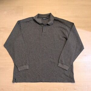 VTG Arrow Mens XXL Long Sleeve Polo Shirt Charcoal Gray Ribbed Knit Cotton Blend